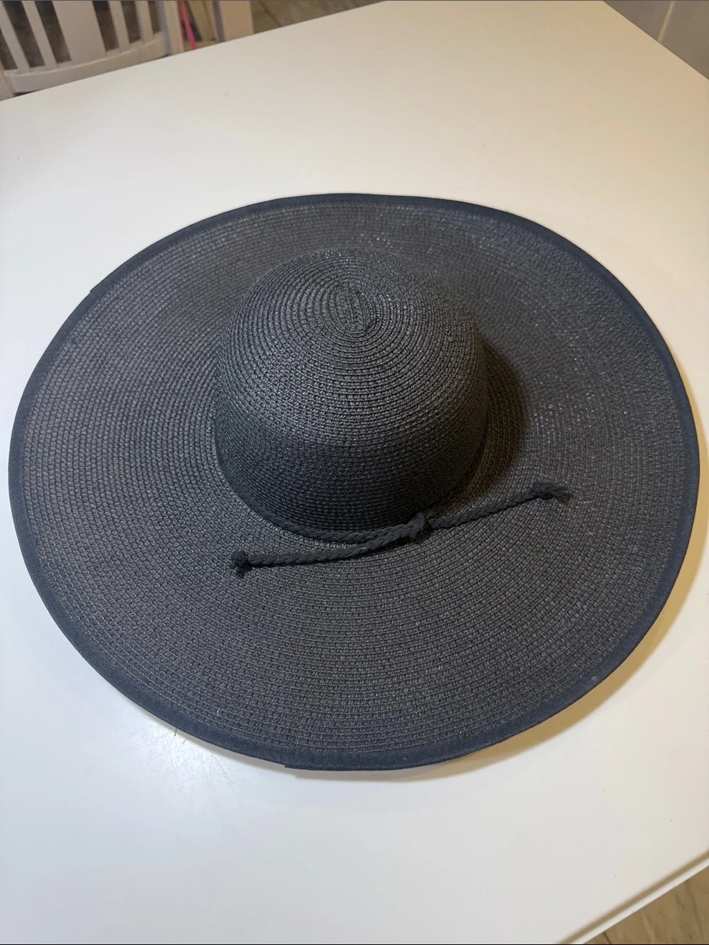 Amazon Black Wide-Brim Straw Sun Hat with Braided Band